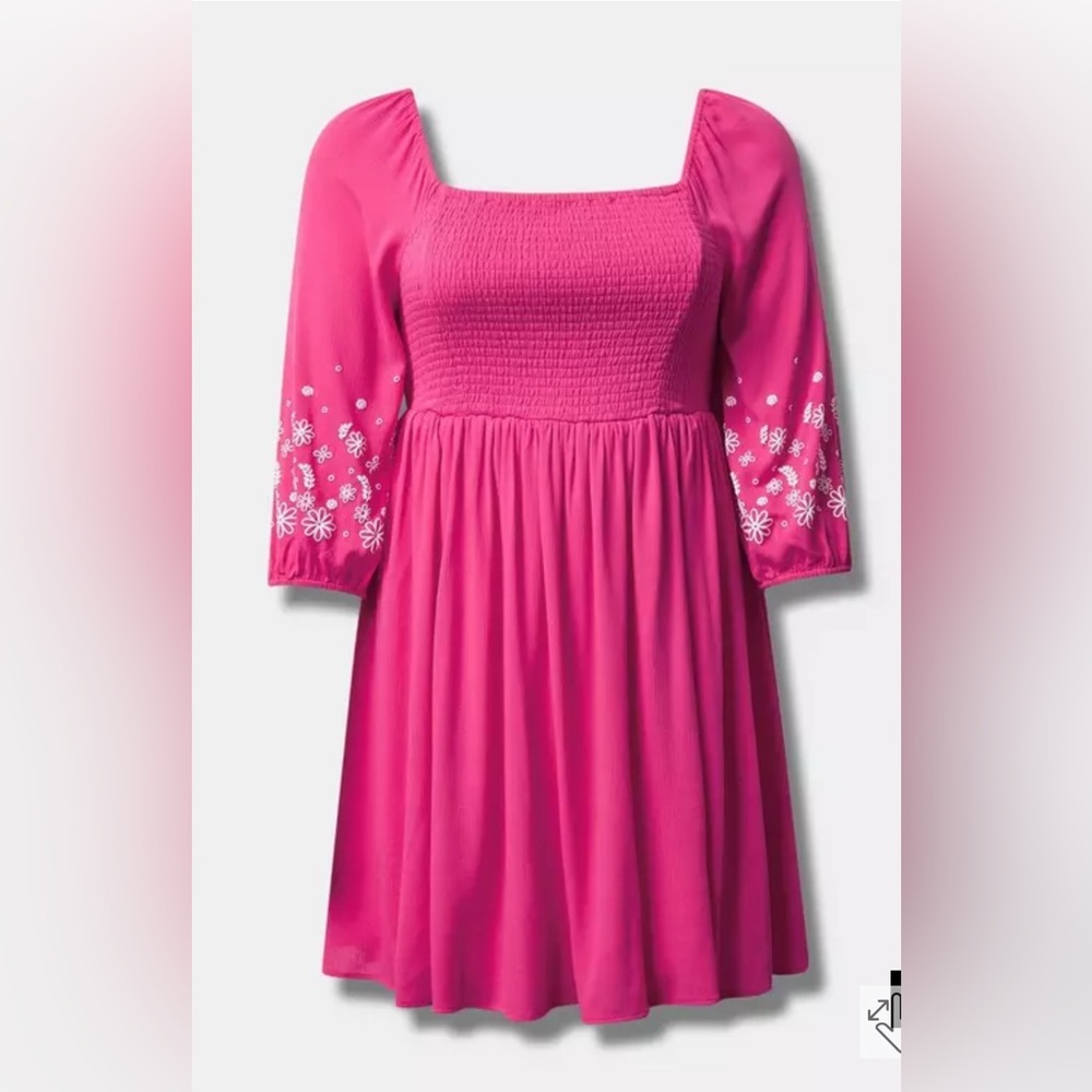 New Torrid Mini Crinkle Gauze Blouson Sleeve Dress in Cabaret Pink size 26 - Picture 5 of 11